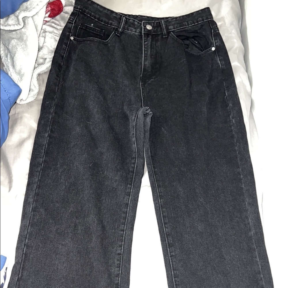 Black straight leg baggy jeans